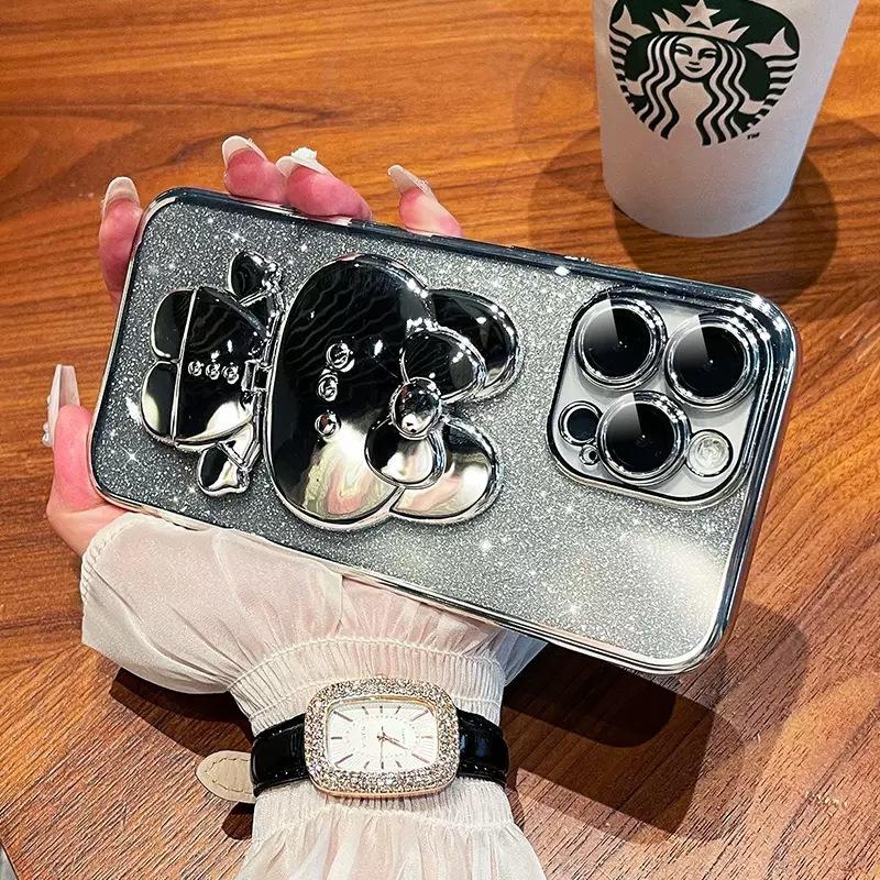 Verlaufs-Galvanisierungs-Linsenfolie Geeignet für iPhone 16 Handyhülle Apple 15 Kaninchen Make-up Spiegel Halterung Vollabdeckung Weiche Hülle