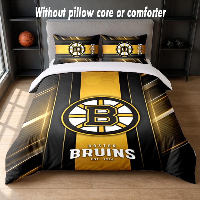 Set Biancheria da Letto Design Boston Bruins 1 Copripiumino + 2 Federe Morbido Traspirante Biancheria da Letto per la Casa