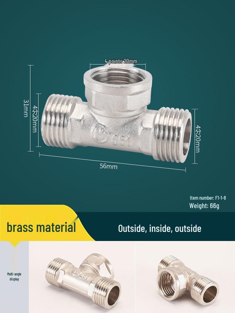 DN15 Tee Diverter: Copper/Stainless Steel, Internal/External Thread, One-In-Two-Out Water Pipe Connector