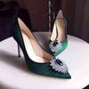 Fashion New Rhinestone Pointed High Heels Wedding Shoes Sexy Satin Women Pumps