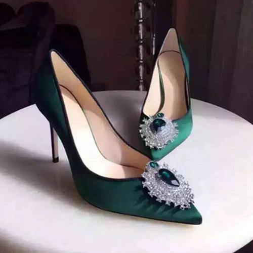 Fashion New Rhinestone Pointed High Heels Wedding Shoes Sexy Satin Women Pumps