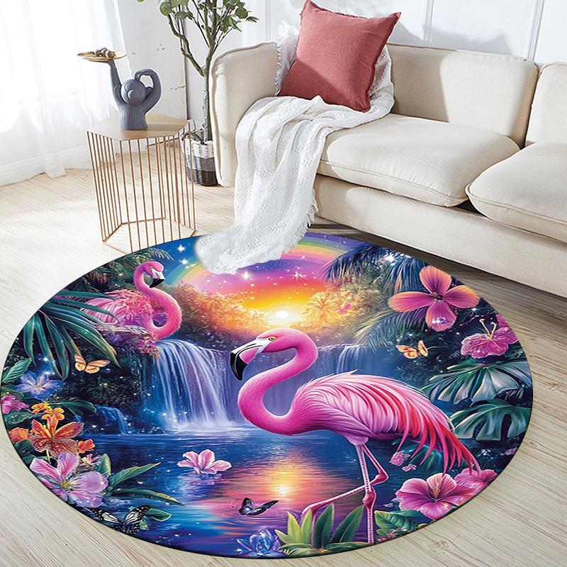Flamingos Round Area Rug,Carpet Rug for Living Room Bedroom Sofa Playroom Decor,Non-slip Floor Mat