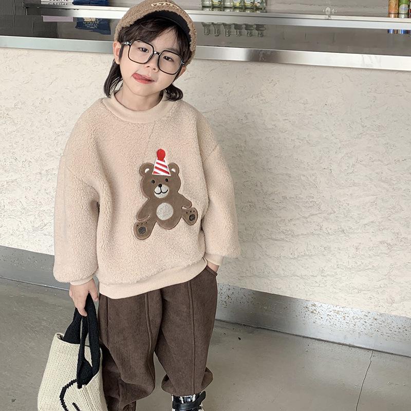 

Утепленный флисовый свитшот в корейском стиле для мальчиков: Теплый топ из овечьей шерсти для осени и зимы 110 cm легкие хаки