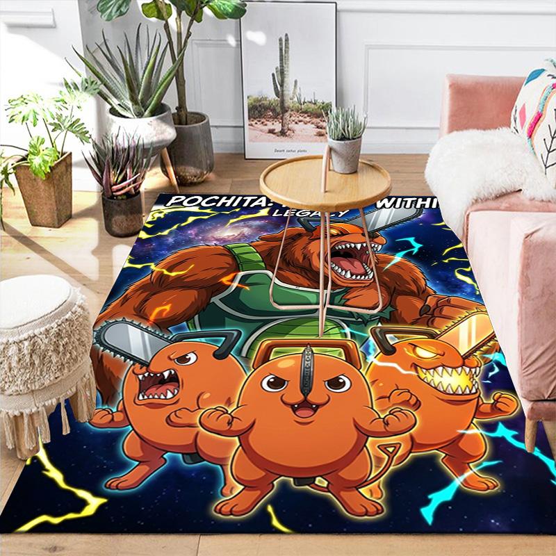 Chainsaw Man Soft Area Rug with Trendy Cartoon Anime Printed Non slip Washable , Suitable for Bedroom Kitchen Living Room THW