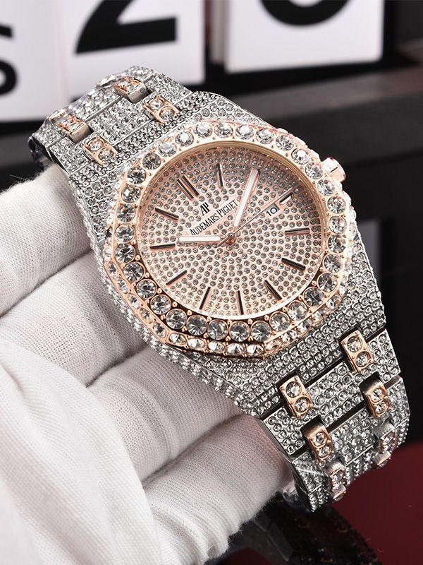 Модные мужские часы Мужские часы с полной бриллиантовой инкрустацией Роскошные кварцевые часы