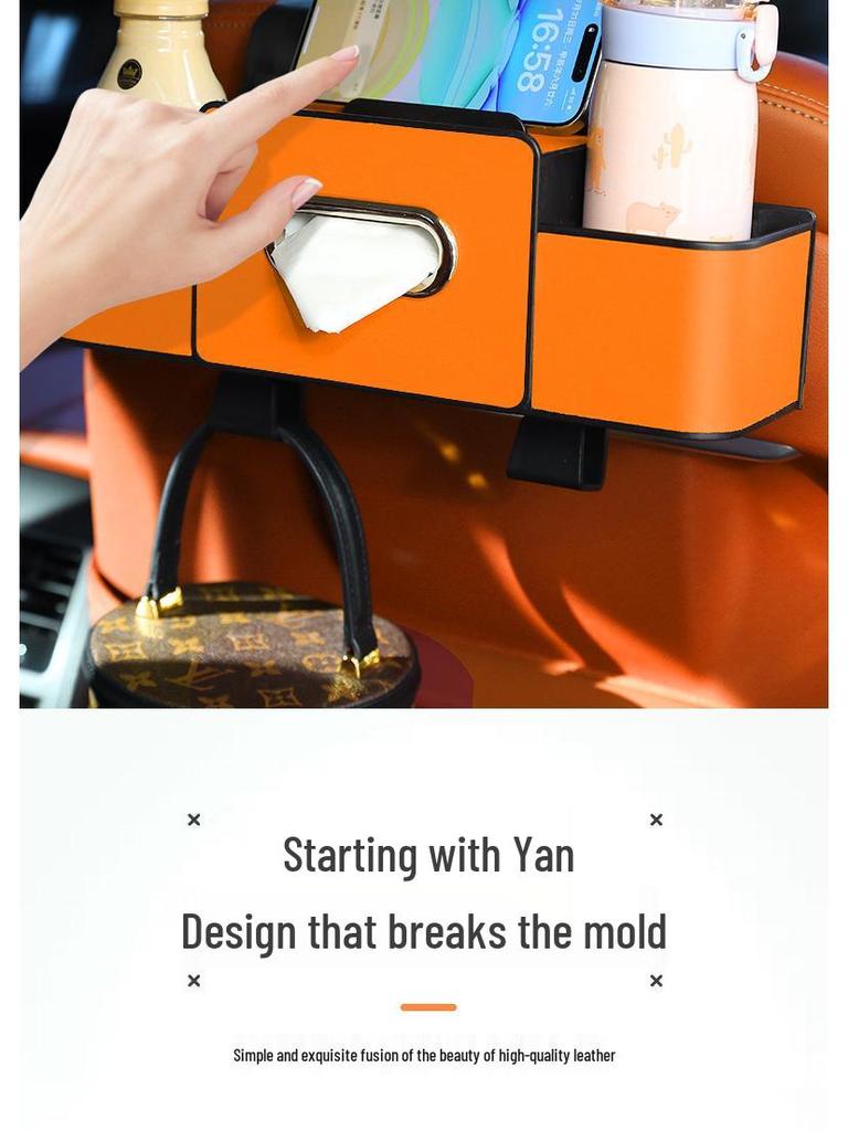 **Multifunctional Car Seat Back Organizer with Tissue Box and Cup Holder Hooks**