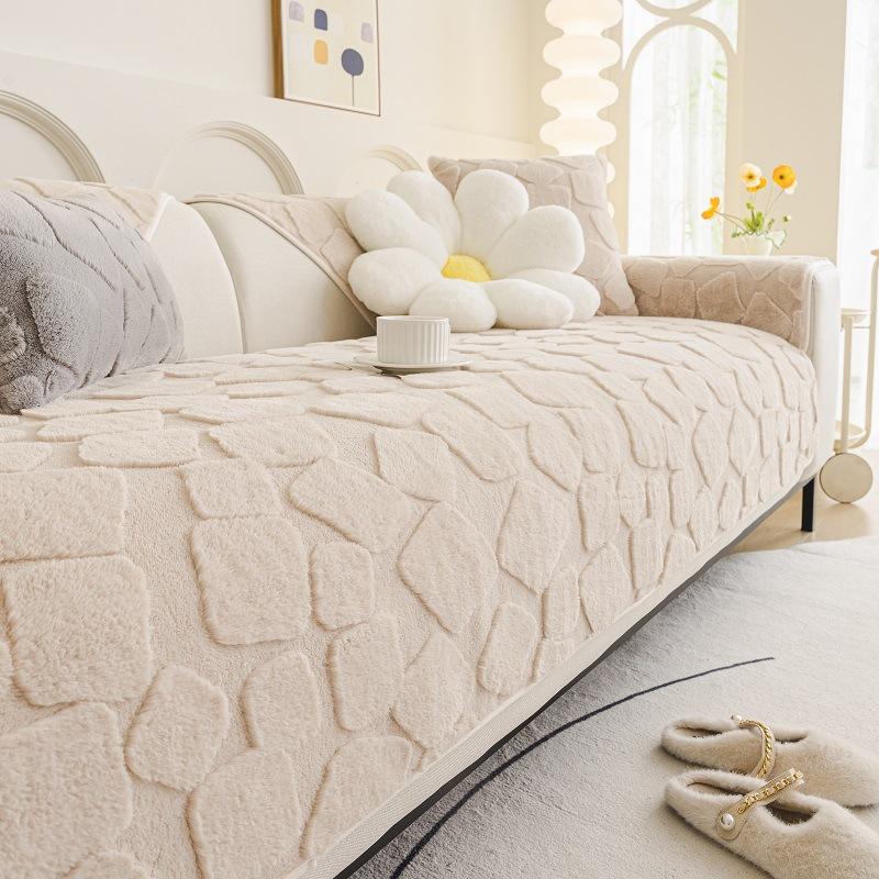 Премиальная утолщенная диванная подушка с квадратным узором противоскользящее плюшевое полотенце для спинки дивана 7070cm бежевый 1335₽