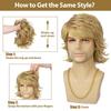 Mens Short Wig Golden Curly Hair Side Bangs Synthetic Daily Wear