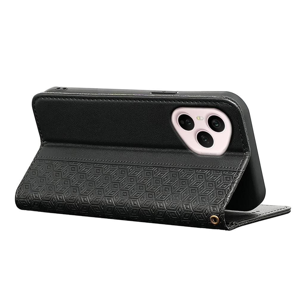 For Honor 400 Pro 5G (Global) Wallet Phone Case Strong Magnetic Checkered Pattern Imprint Leather Flip Cover