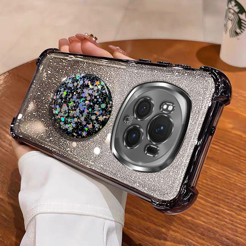 Shockproof Bing Ring Holder Case For Honor Magic6 pro 70 50 90 Lite X8 X9C Smart X9B X7A Shockproof Cover Glitter Capa with Ring