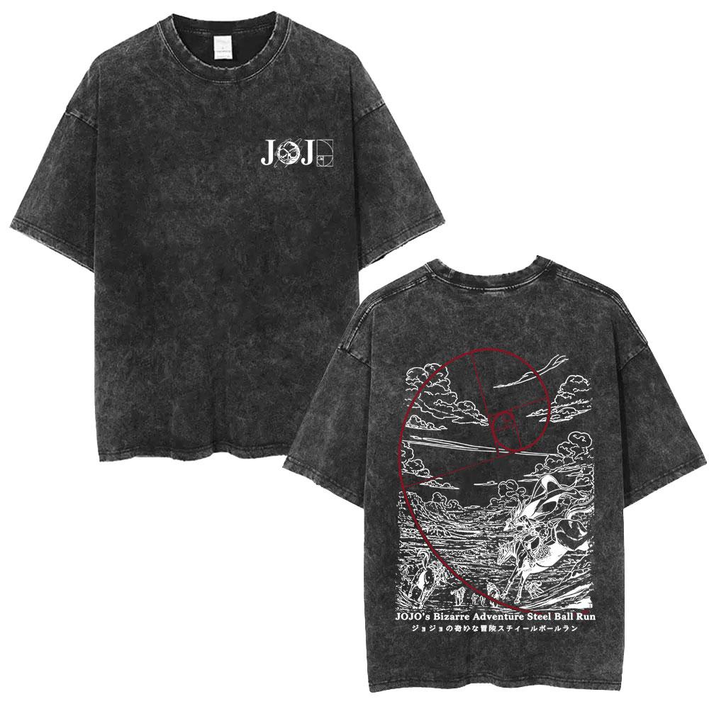 Anime Washed Vintage T Shirts Jojo Bizarre Adventure Tshirt Manga Giorno Giovanna Streetwear Men Women Casual Oversized T Shirt
