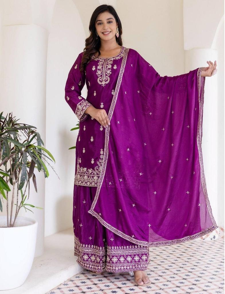 Party Wear Chinon Salwar Suit Women Bollywood Indian Ethnic Salwar Kameez Palazzo Set