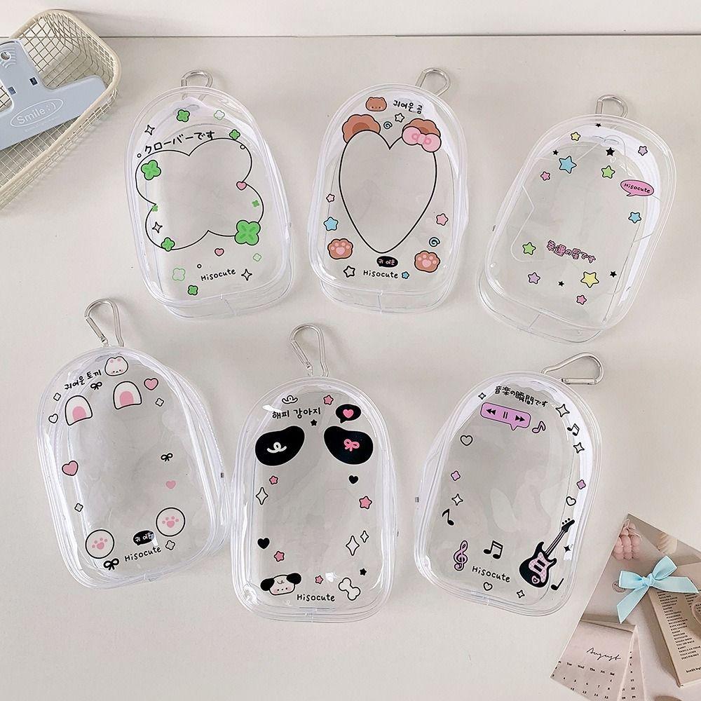 2Pcs With Keychain Doll Protective PVC Shell Cartoon Pattern Doll Transparent Case  Kids Toys Gifts