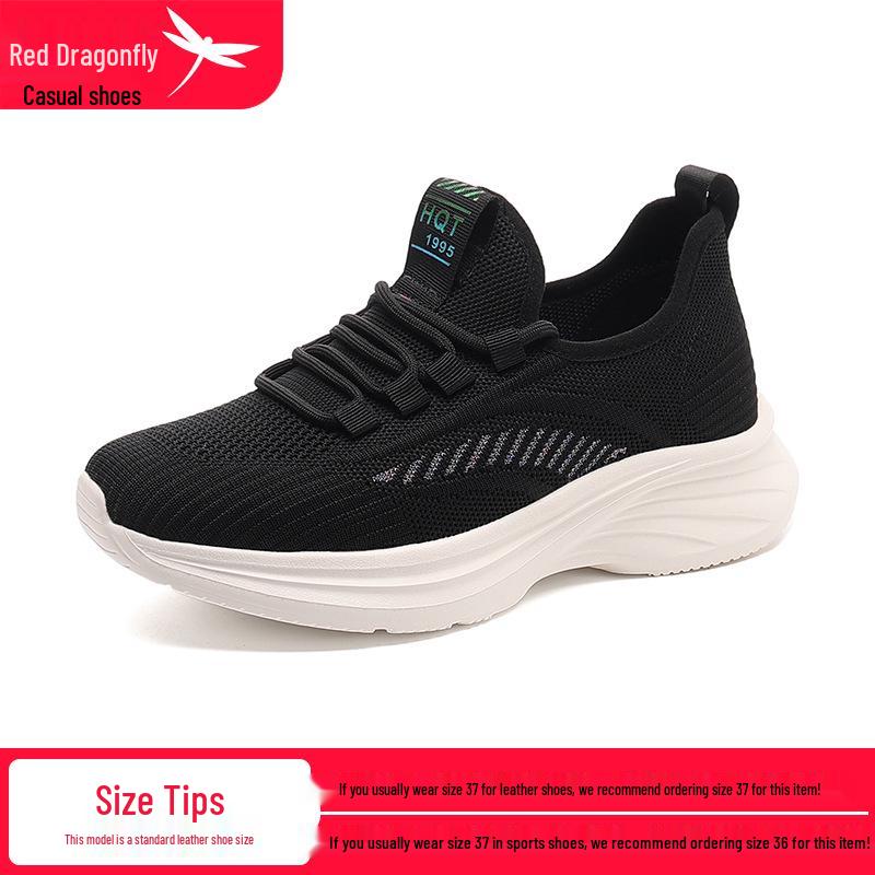 Red Dragonfly Women's Summer Fly-Knit Mesh Casual Sports Shoes - Soft Sole, Breathable, Flat Bottom Travel Walking Sneakers for Mothers