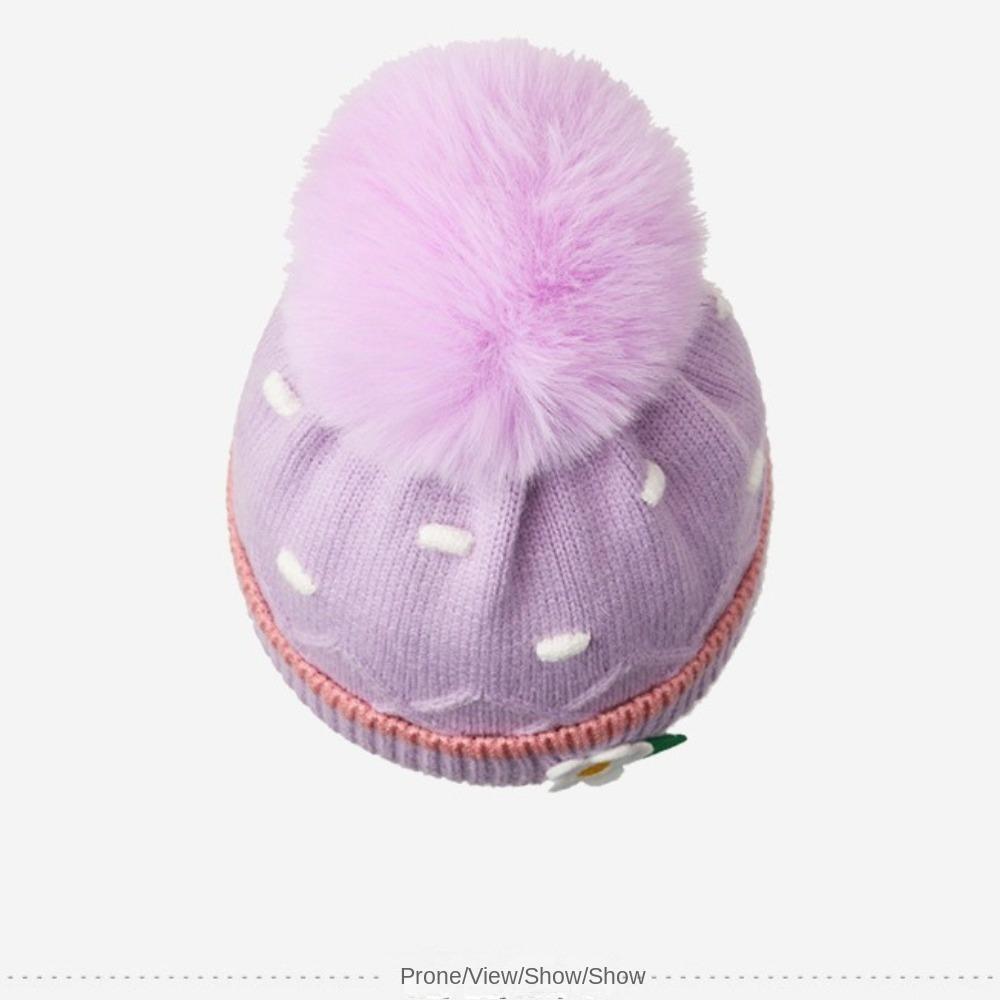 Solid Color Knitted Hats Woolen Balls Woolen Hats Cartoon Baby Hat  Unisex