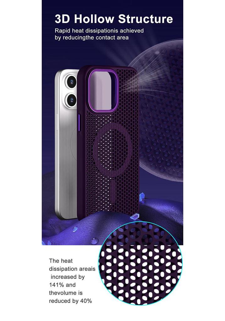 Honeycomb Heat Dissipation Magnetic Case for iPhone 15 Pro Max - Drop-Proof and Skin-Feel Protective