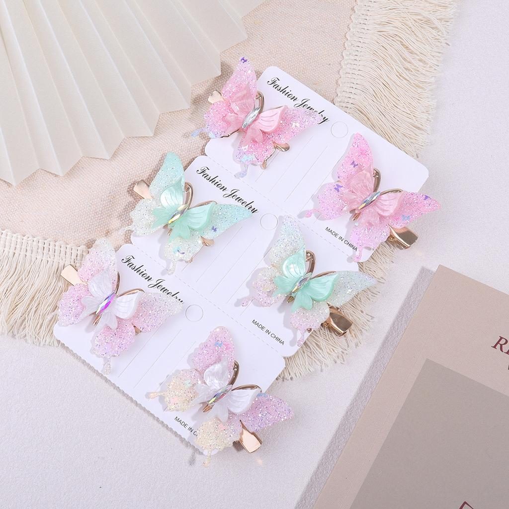 6Pcs Double Butterfly Hairpin Girls Cute Color Gradual Change Color Butterfly Edge Clip Duck Bill Clip Suitable for Daily