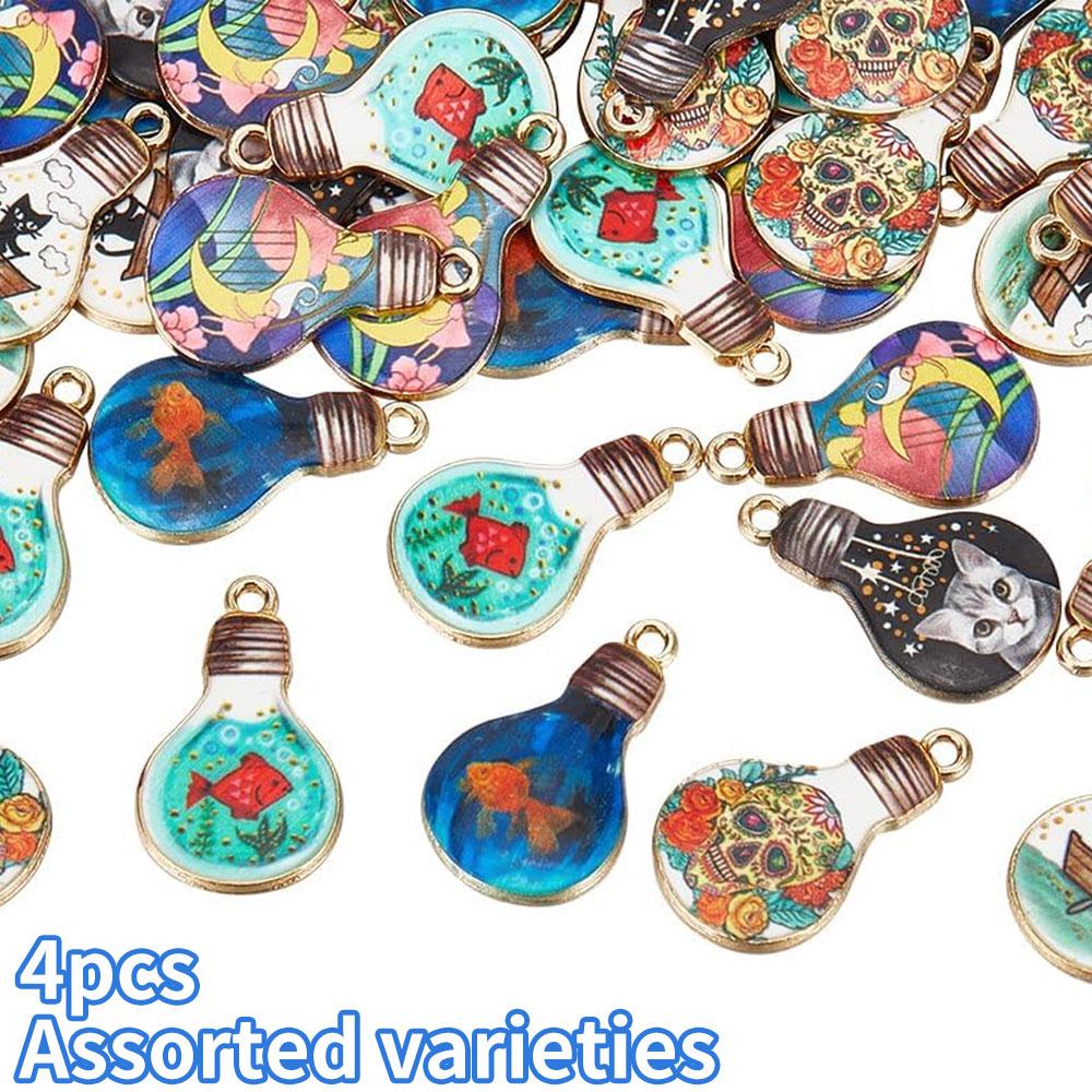 4/8/12pcs alloy enamel pendant light bulb pendant, cute cat fish moon pendant metal pendant jewelry beads DIY craft accessories
