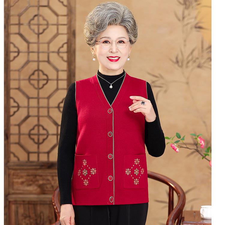Vest Granny Wear Old Lady Clothes V-Neck Jacket Mom Vest Vest