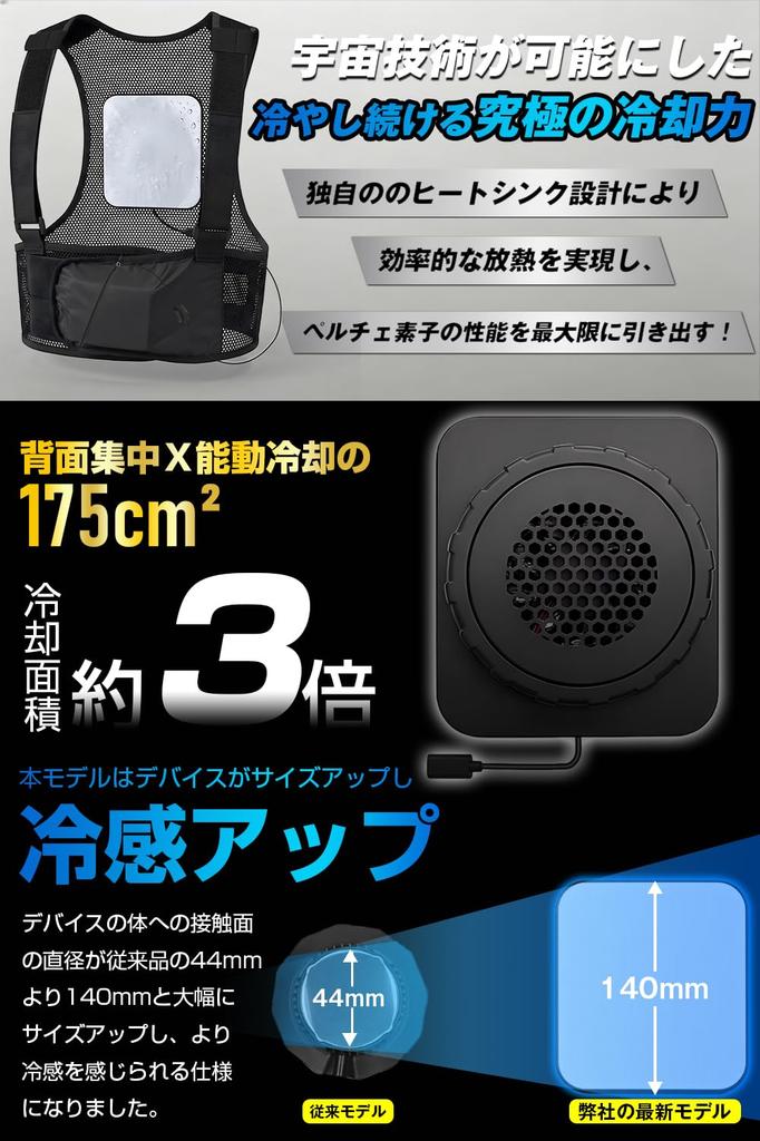 Peltier Vest [Ultra Cooling! Up To -30°C] Cooling Wear with Peltier Element, 20000mAh Battery, 4-Stage Adjustment, Slim and Lightweight, Quiet, One Si