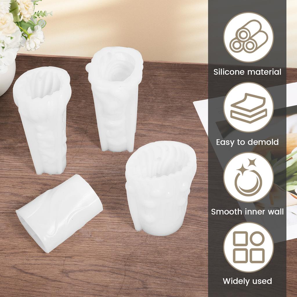 4Pcs Cylinder Candle Molds Silicone Candle Molds Set Creative Carved Candle Mold Easy Release Resin Casting Mold Reusable Candle