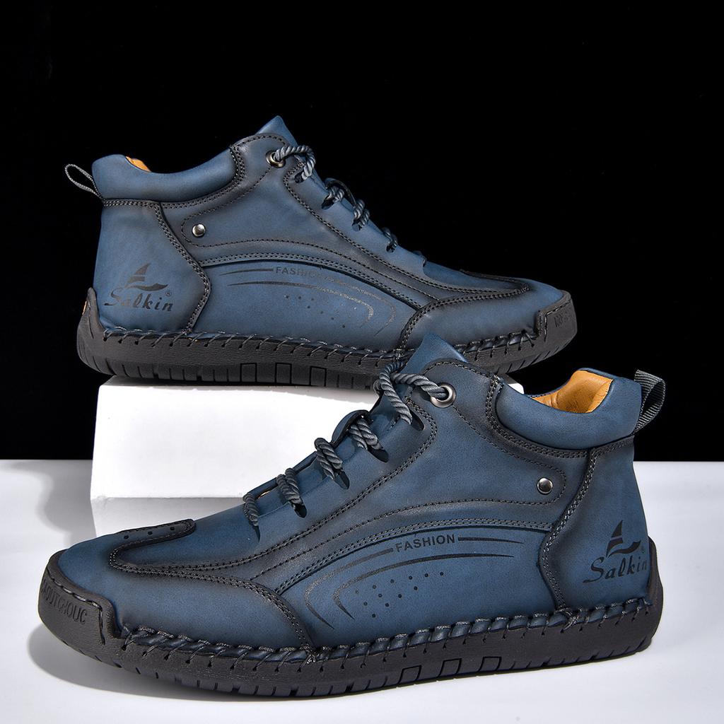 Plus Size Split Leather Shoes Men Vintage Hand Stitching Soft Business Casual Ankle Boots