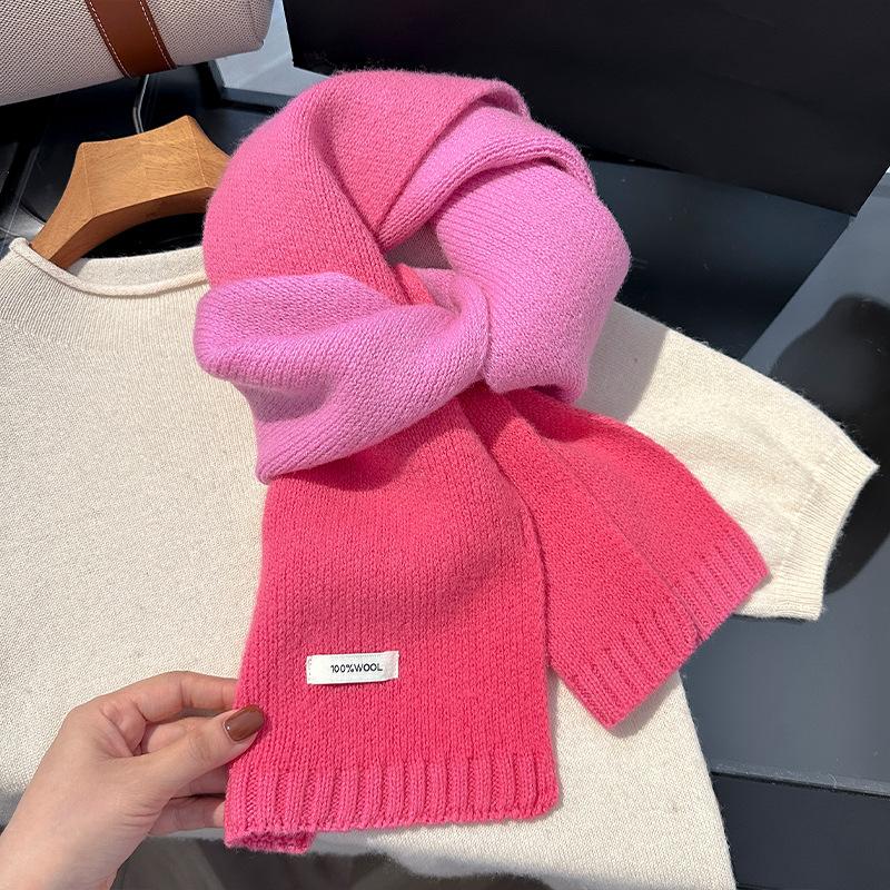 Luxury Winter 100% Wool Knitted Scarf Women Gradient Macaron Cashmere Handkerchief Warm Pashmina Solid Shawl Soft Stole Bufanda