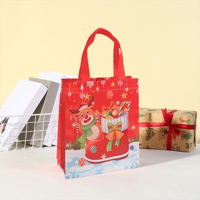 4 Stück Weihnachtsgeschenktüten, wiederverwendbare Weihnachtsmann-Schneemann-Muster, Tragetaschen für festliche Party-Dekoration