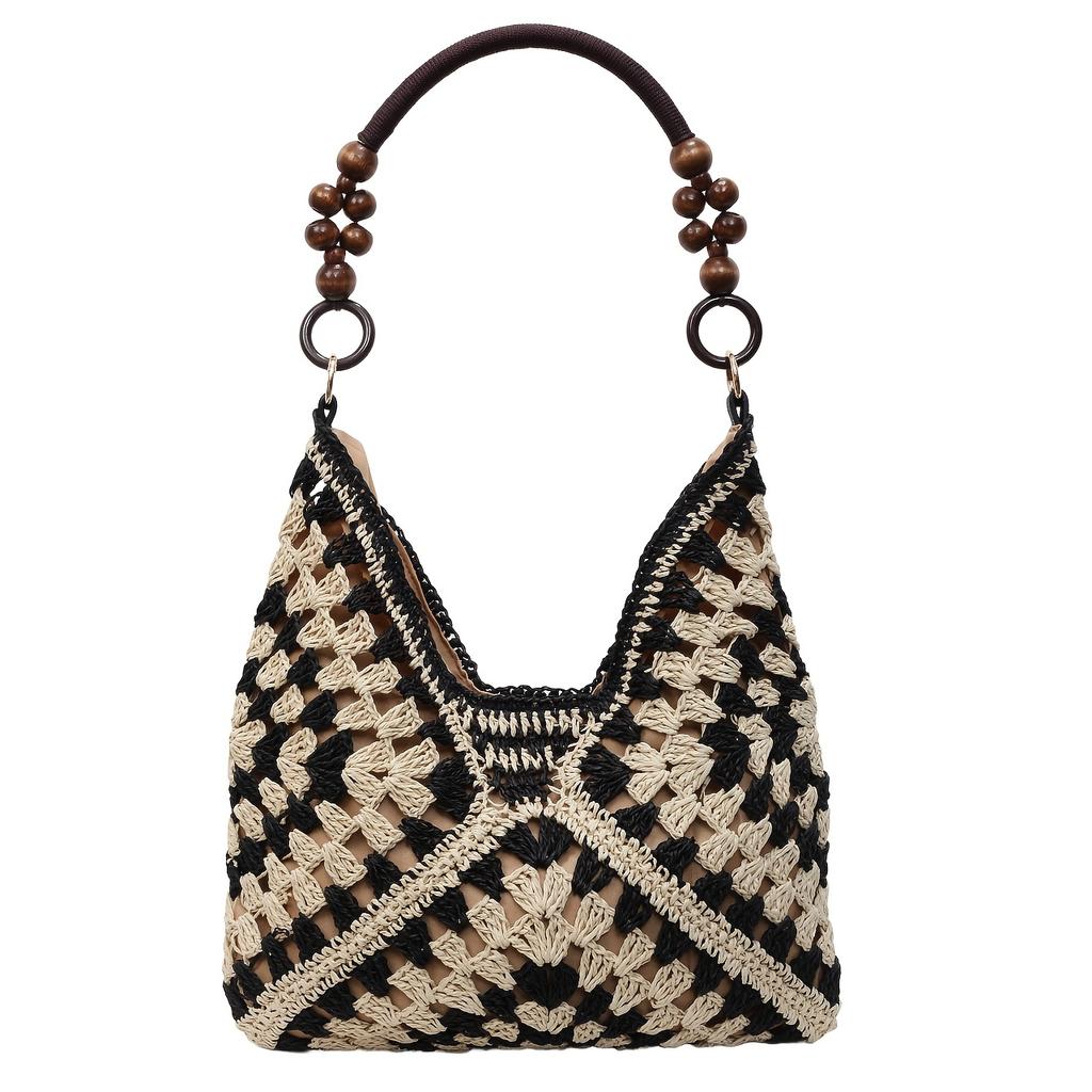 Vegan Handbag for Women Handmade Straw Woven Large Capacity Women's Shoulder Bag Perfect for Gatherings, Vacation, Tote Handbag