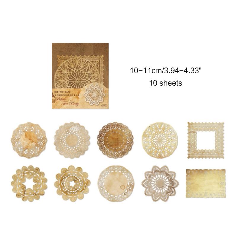 10-sheet Junk Journal Vintage Yellowed Coffee Dyed Hollow Lace Material Paper DIY Scrapbooking Collage Diary Album Decor