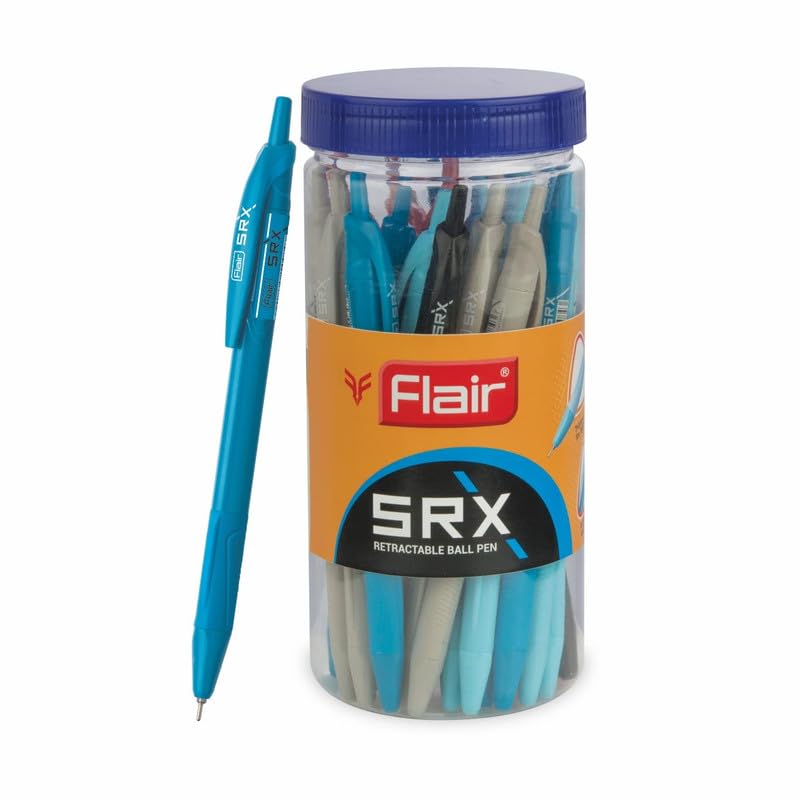 

Flair SRX 0.7mm Retractable Ball Pen Jar Pack of 1 x 25 Blue Ink Smooth Writing Triangular Grip Pens for Office School Use