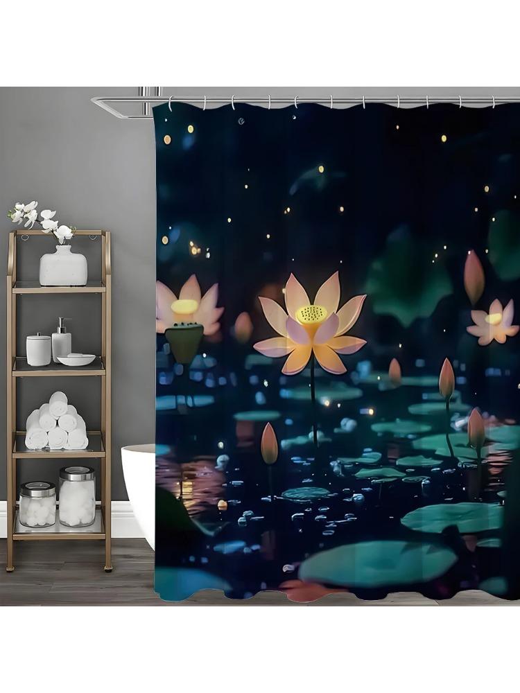 

Lotus Leaf Shower Curtain, Bathroom Decorative Shower Curtain, Waterproof Shower Curtain With Hooks W60H190(CM)-1 Pcs