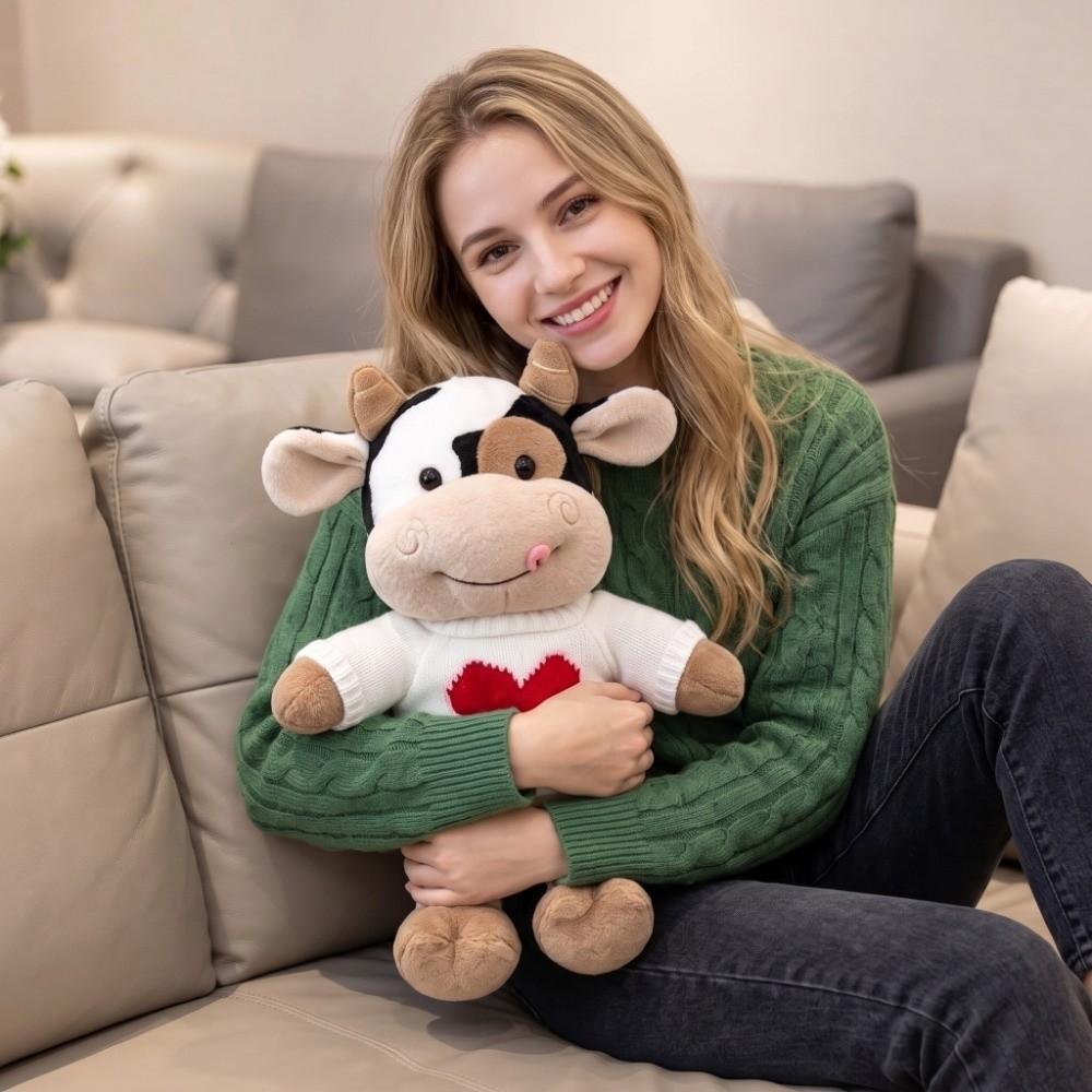 Hug Pillow Cow Plush Toy Soothing Plush Cow Rag Doll Stuffed Cow Animal Room Decoration