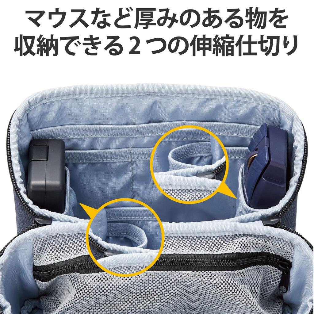 ELECOM Organizing Recycled Large Capacity with Interior 195mm Wide X 55mm Thick X 170mm High Pouch, Material, Storage, Handle, Water-Repellent, Navy,