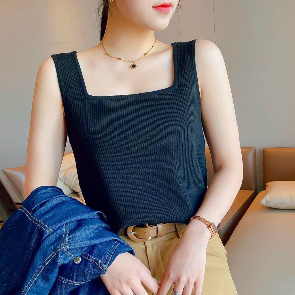 Wide-Strap Plus Size Square Neck Striped Knit Camisole