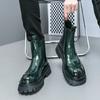 Neue Chelsea Boots für Herren Grün Schwarz Lackleder Runde Zehen Slip-On Schuhe für Männer mit Größe 38-44 Stiefeletten