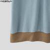 INCERUN Men V Neck Short Sleeve Stitching Casual Loose T-shirts Rib Tops
