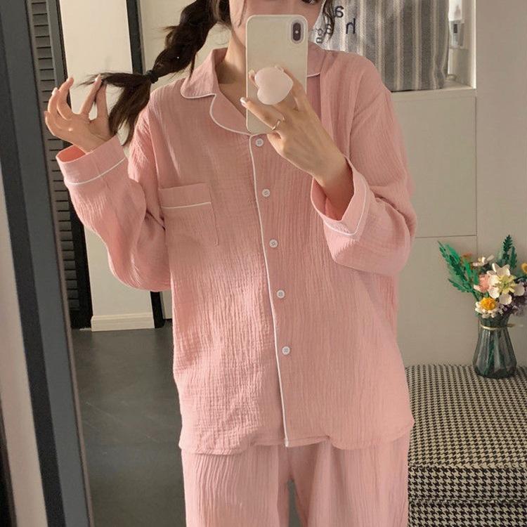 

Осенняя женская пижама с длинными рукавами, домашняя одежда, комплект милых девочек, длинные брюки, пижама, повседневная домашняя одежда из хлопка с пузырьками L розовый