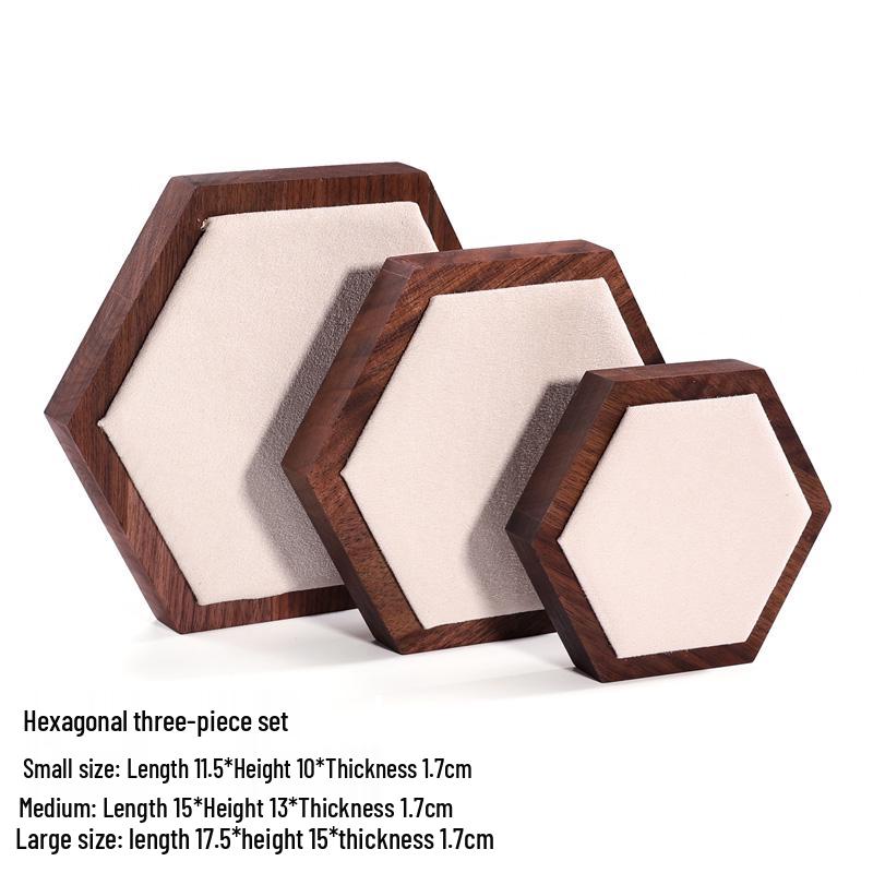 Walnut Wood Microfiber Jewelry Display Set for Necklace, Ring, Earrings, and Bracelet.