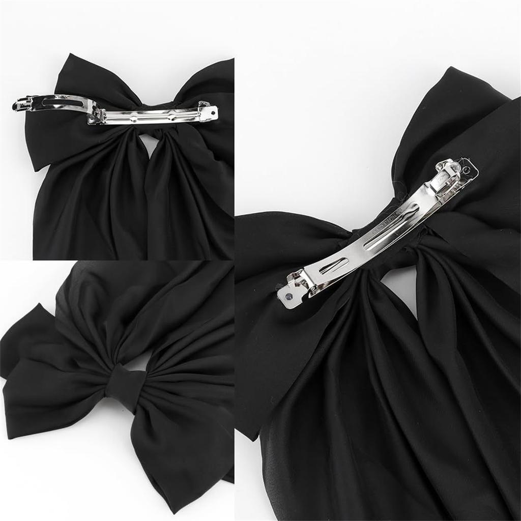 4/8pcs Ladies Satin Large Ribbon bow Oversized bow Long tail hair clip spring clip ponytail Hair accessorie