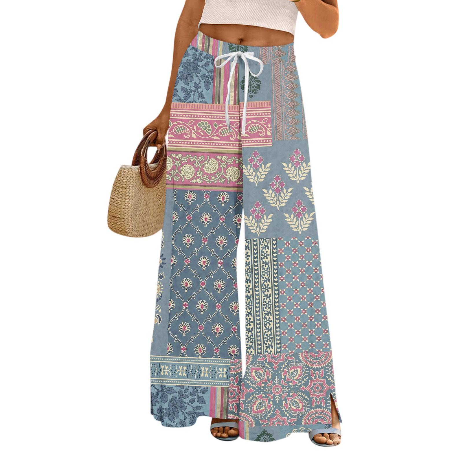 

Женские брюки с принтом и широкими штанинами, с карманами, с высокой талией, на кулиске, свободные, повседневные XL