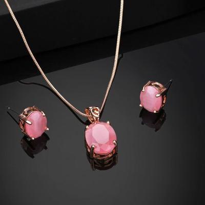 Elegant Designer Pendant In Rose Gold Plated with CZ Stones for Women with Mint Pink Stones