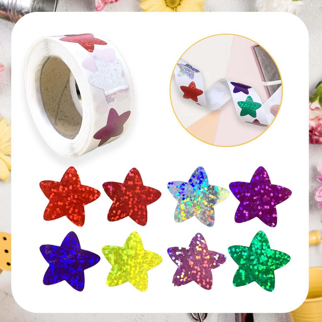 Self-Adhesive Star Stickers, 500/Roll, 2.5cm, for Reward Charts and Decorations