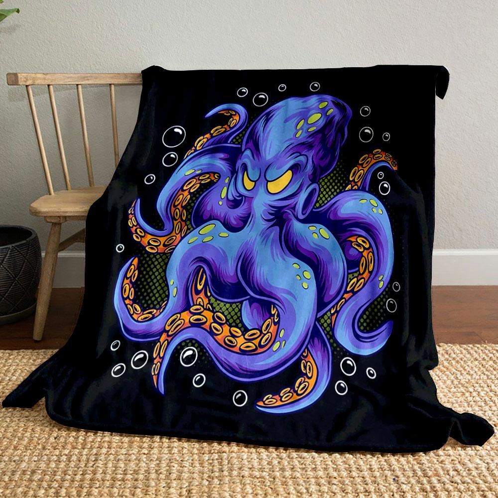 "Vibrant Angry Octopus Design" Patterned blanket, flannel, suitable for all seasons, home decor, warm and cozy