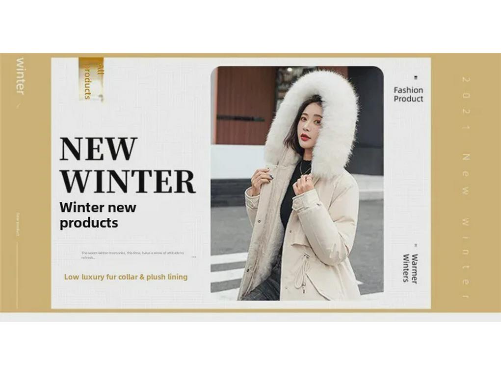 Women's Casual Mid-Length Korean Style Cotton Jacket with Fur Collar