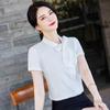 Elegant Women's Short-Sleeve Bow Shirt - Professional White Summer Workwear