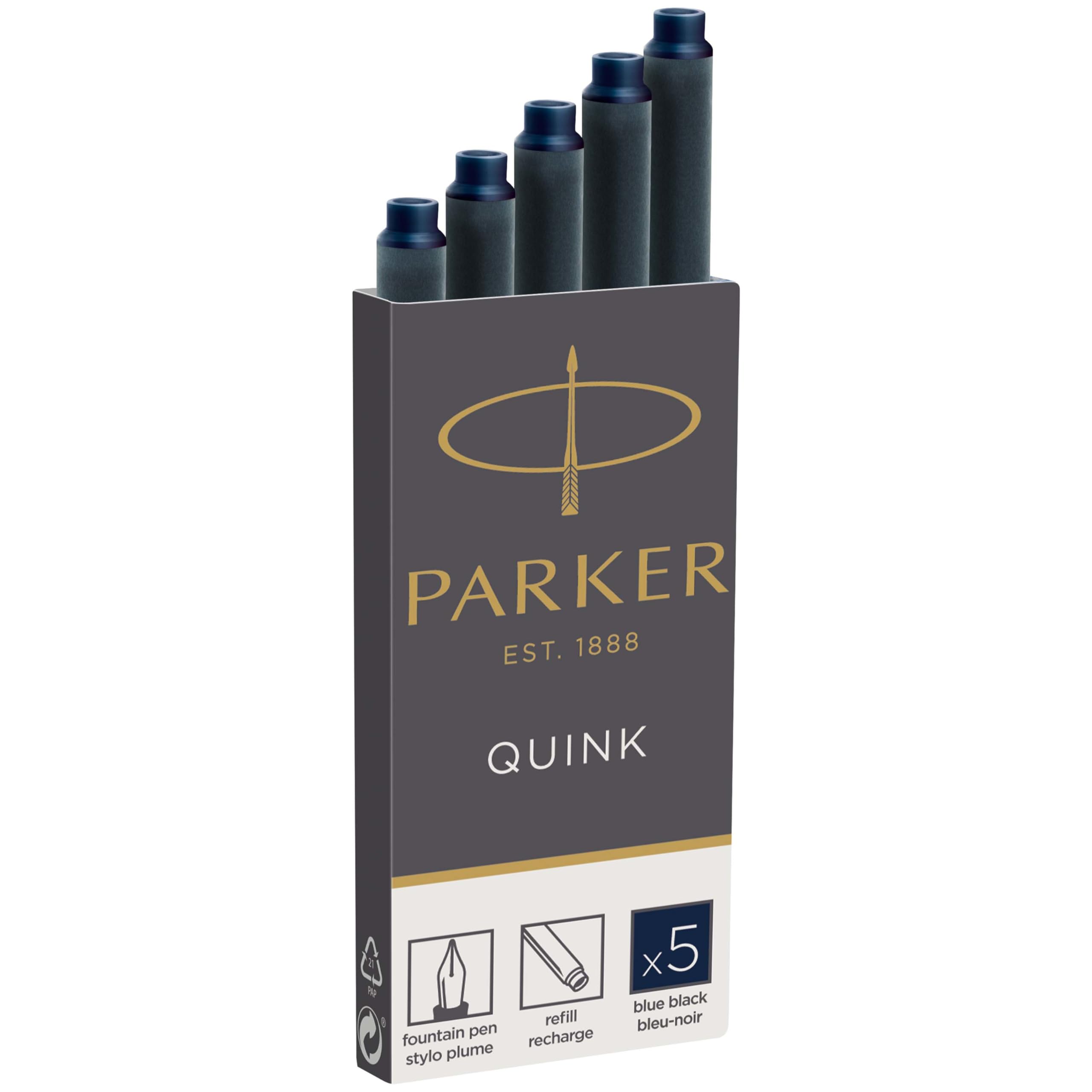 

PARKER Quink Cartridge Genuine Imported 1950385 Ink, 5-pack, Blue-Black, Water-based, Product,
