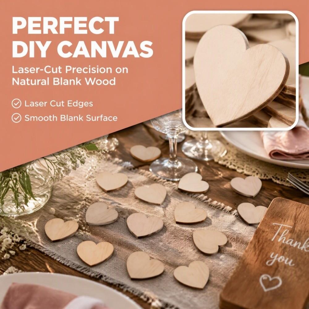 100 Pcs Heart Shaped Wooden Decoration Chips 3cm Size Wood Heart Cutouts  For Festival Decoration