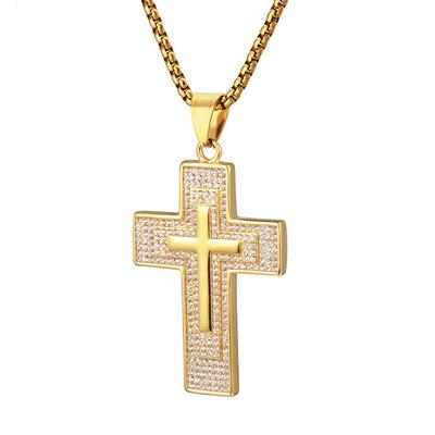 Hip Hop Iced Out Bling Big Cross Pendant Male Gold Color Stainless Steel Christian Necklace for Men Religious Jewelry Gift 2025