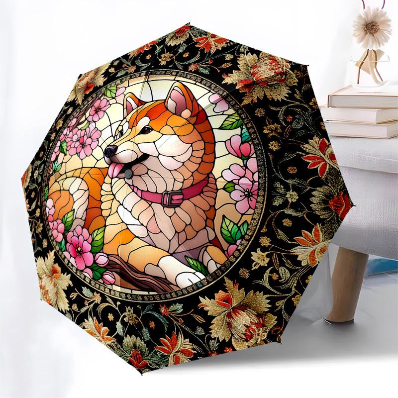 Color Retro DogThemed Automatic Opening and Closing Umbrella - 8 Ribs, Suitable for Leisure and Going Out, Outdoor Accessory, Gothic Style,